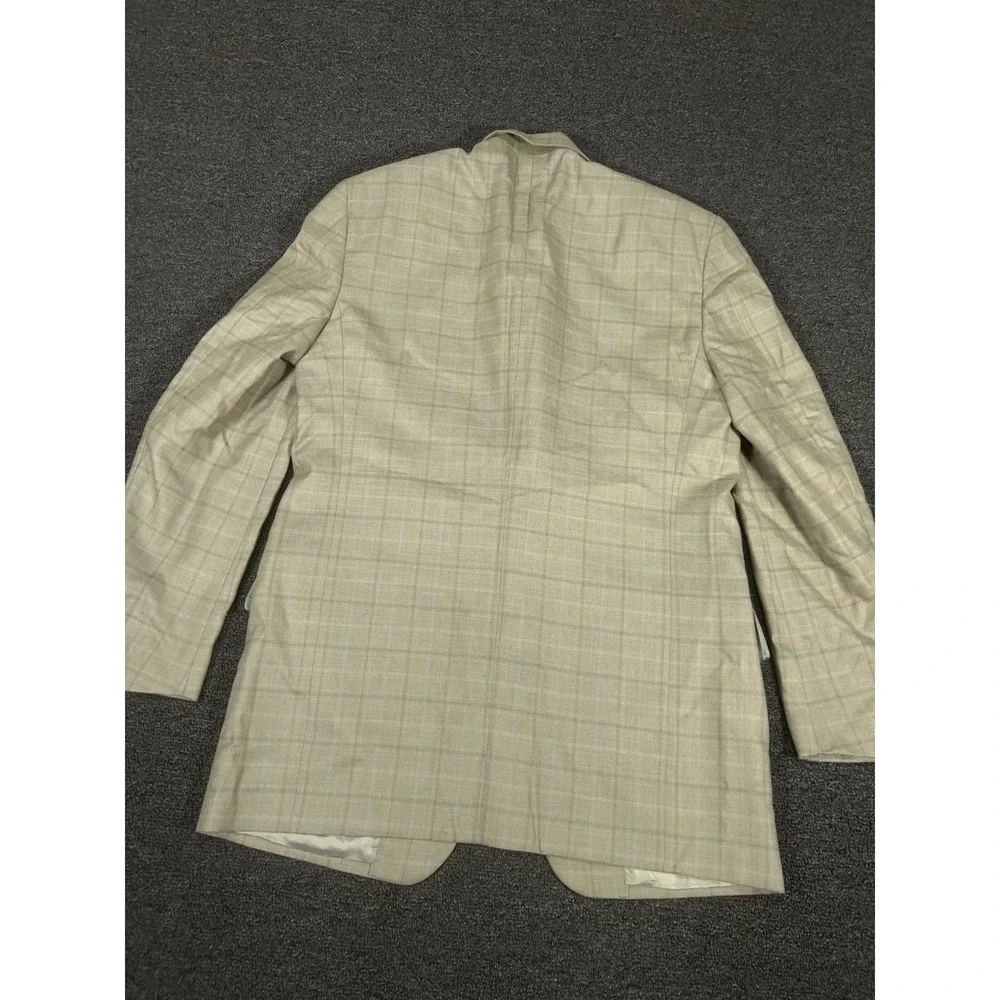 Joseph Abboud Blazer Jacket Men's 40L Beige Windowpane Check Silk Wool Old Money
